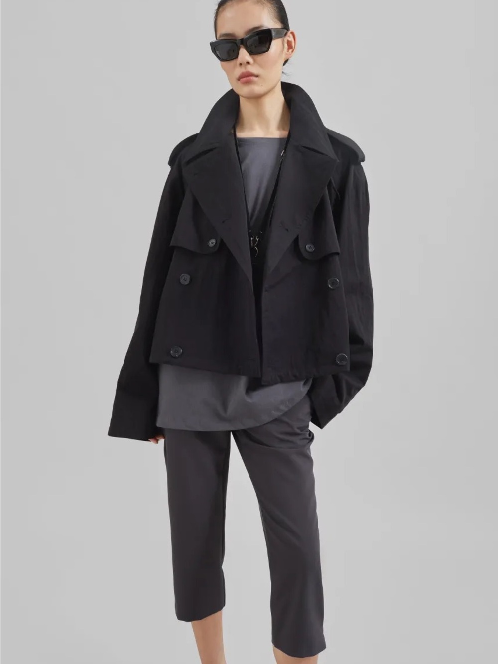 Frankie Shop Black Cropped Trench Coat
